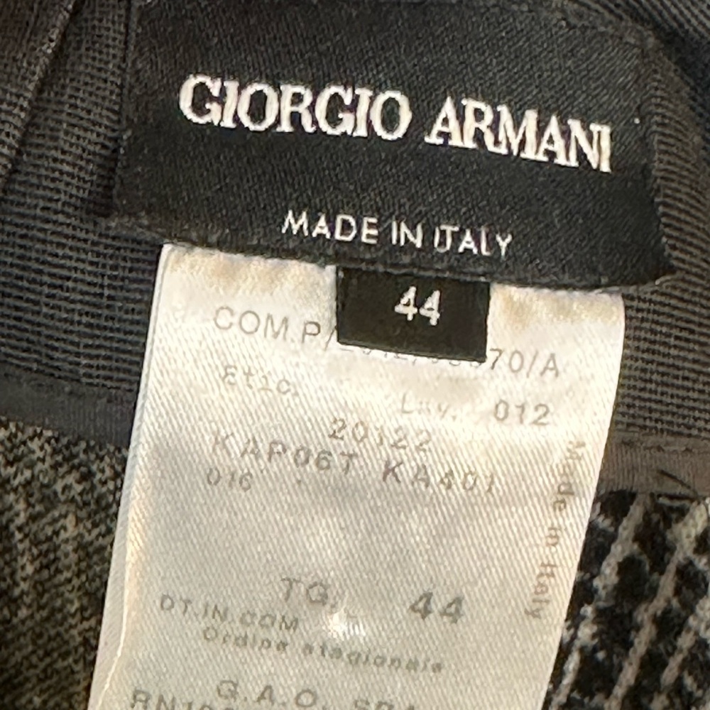 Giorgio Armani Black & White Check Virgin Wool Pleated Trouser Pants, Size 44 - Picture 3 of 7